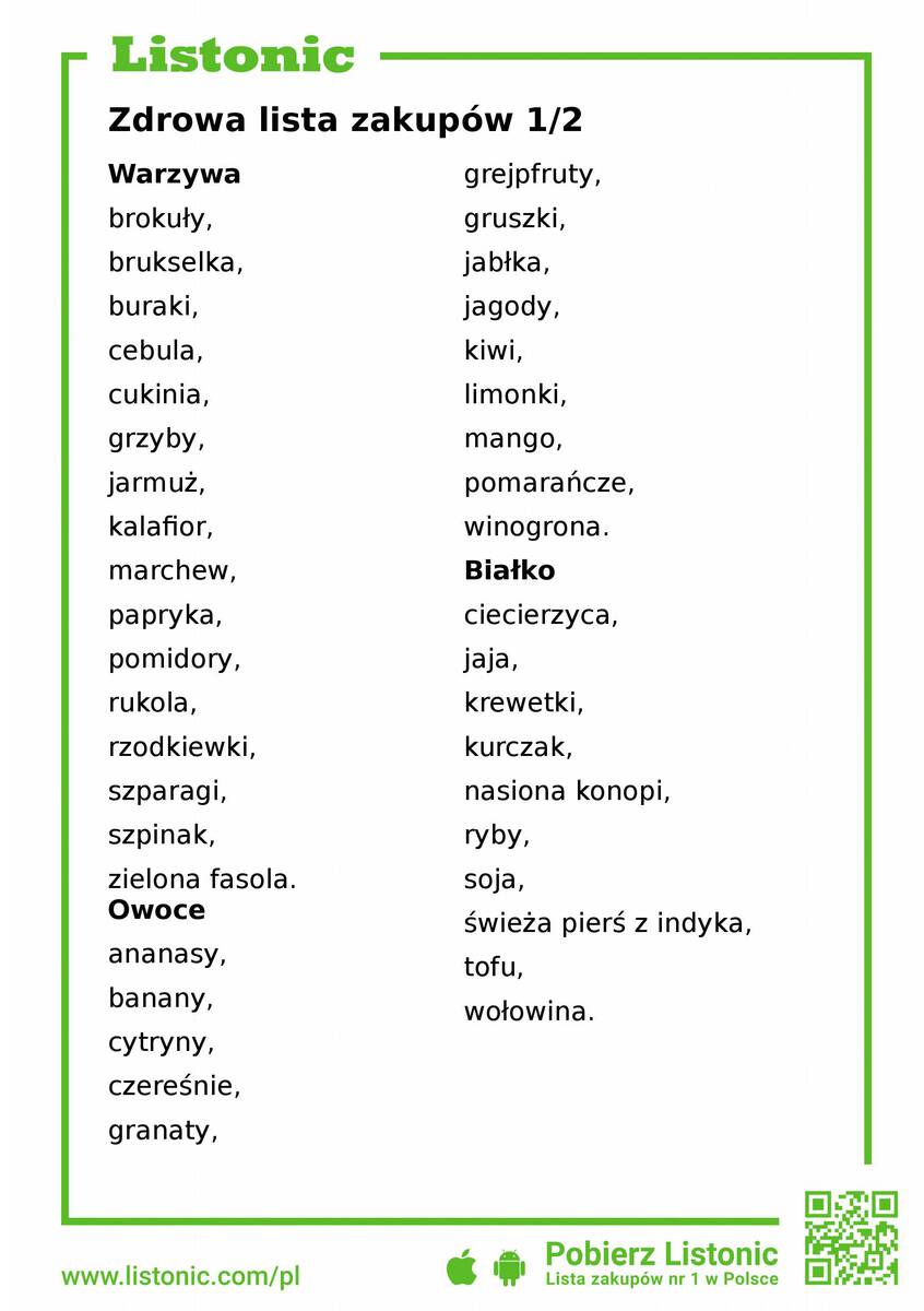 zdrowa lista zakupów